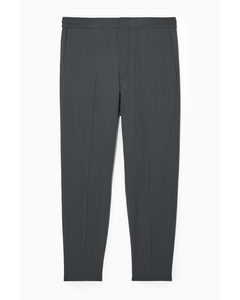 Tapered Elasticated Wool-twill Trousers Dark Grey