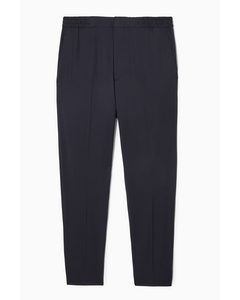 Tapered Elasticated Wool-twill Trousers Dark Navy