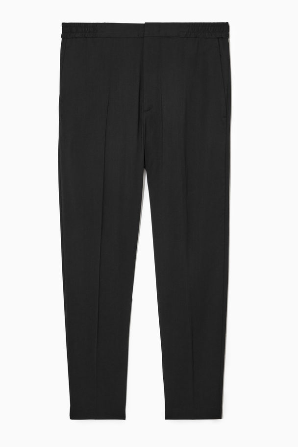 COS Tapered Elasticated Wool-twill Trousers Black