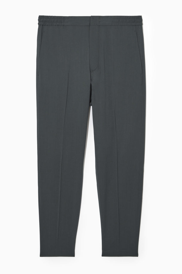 COS Tapered Elasticated Wool-twill Trousers Dark Grey