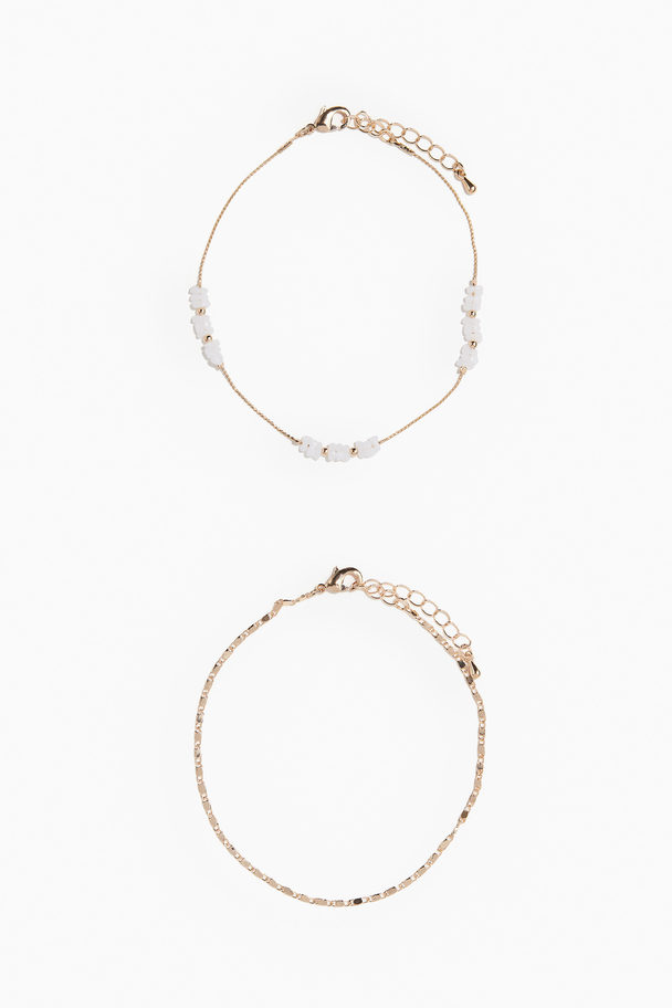 H&M 2-pack Anklets Gold-coloured/white