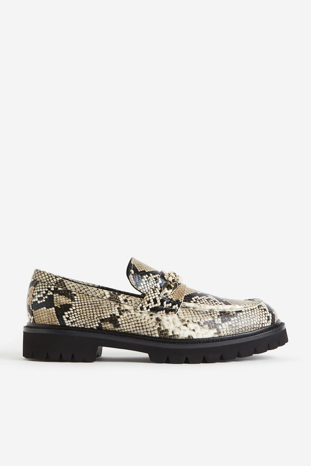 H&M Chunky Loafers Beige/snakeskin-patterned