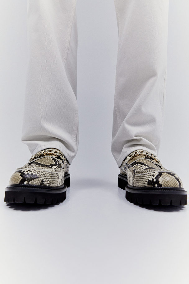 H&M Chunky Loafers Beige/slangeskindsmønstret