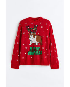 Jacquard-Pullover Rot/Merry Woofmas