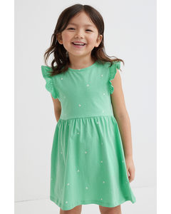Cotton Jersey Dress Green/butterflies
