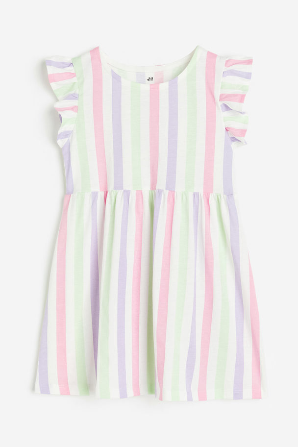 H&M Kleid aus Baumwolljersey Mintgrün/Gestreift