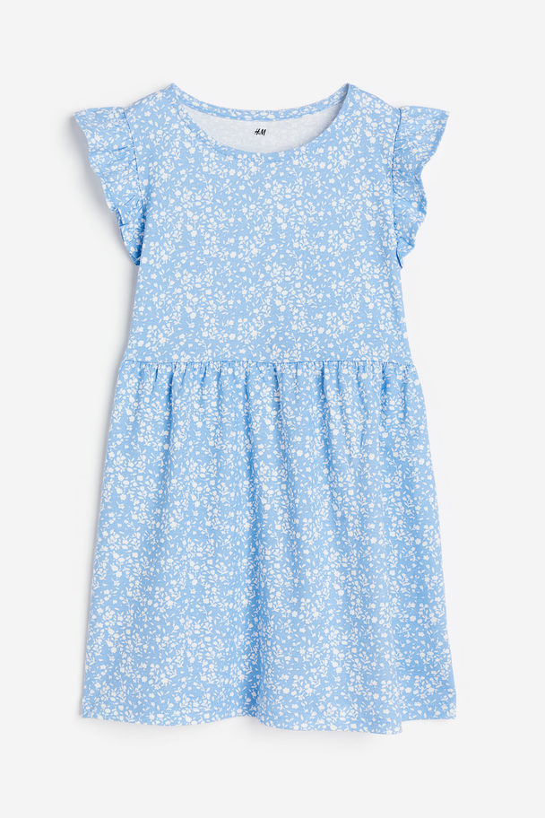 H&M Cotton Jersey Dress Light Blue/floral