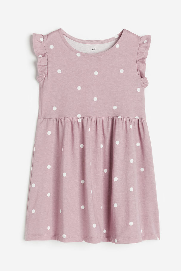 H&M Cotton Jersey Dress Dusty Pink/spotted