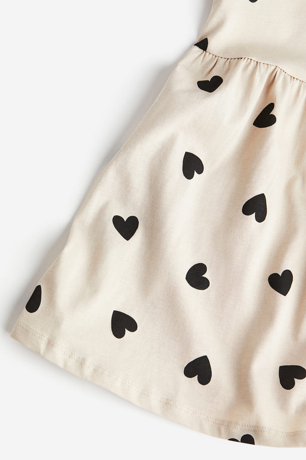 H&M Cotton Jersey Dress Light Beige/hearts