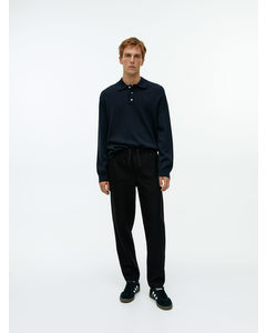 Cropped Wool-blend Jersey Trousers Black