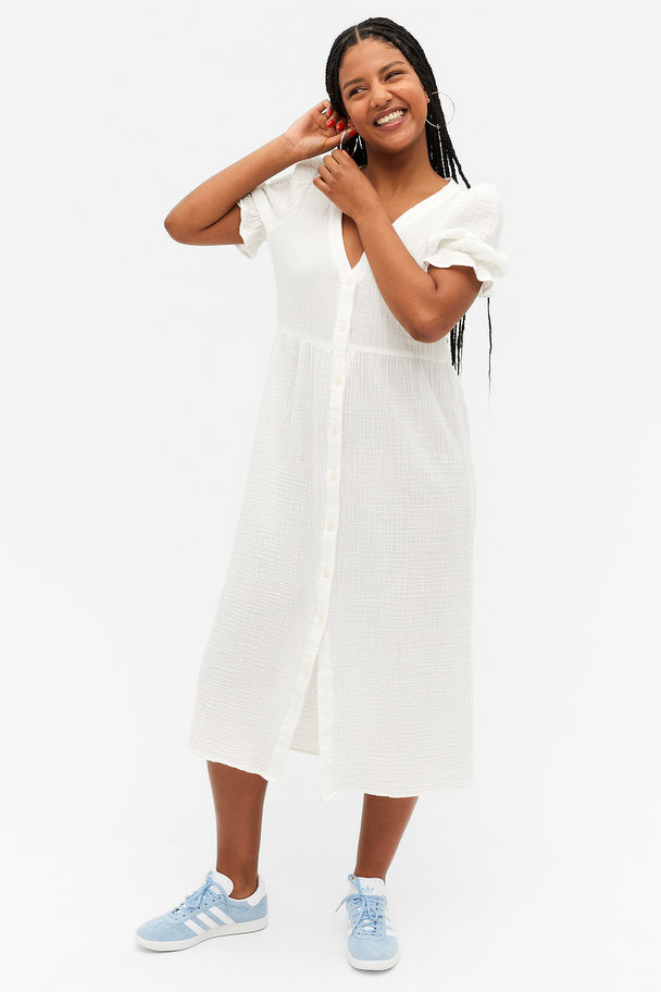 Monki Puff Sleeve Midi Dress White