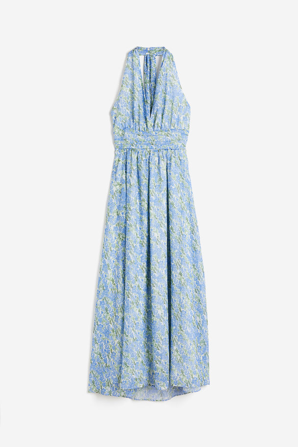 H&M Long Halterneck Dress White/blue Floral