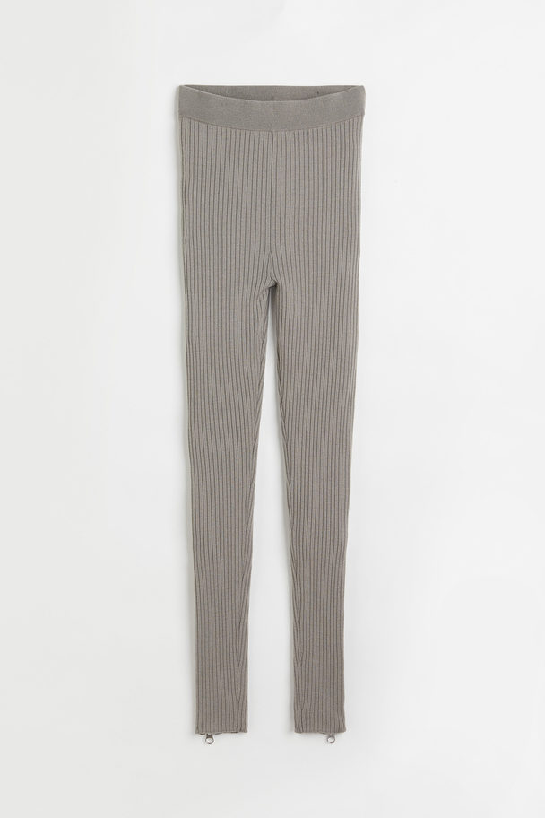 H&M Rib-knit Merino Wool Leggings Light Greige