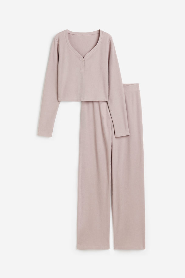 H&M Gewafelde Pyjama Dusty Roze