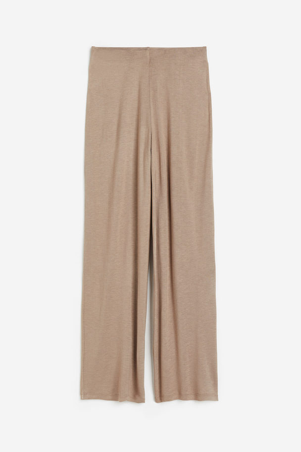 H&M Cropped Jersey Trousers Beige
