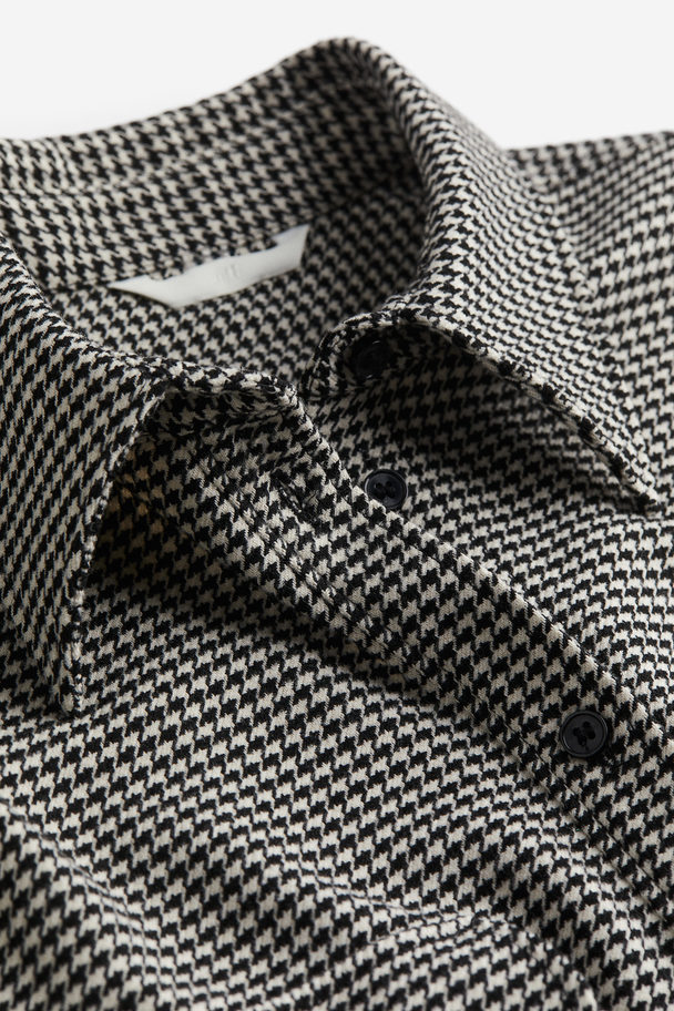 H&M Oversized Twill Shacket Black/dogtooth-patterned