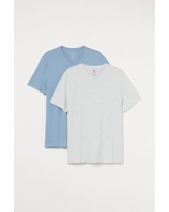 2er-Pack COOLMAX® T-Shirts Blau/Hellgraumeliert