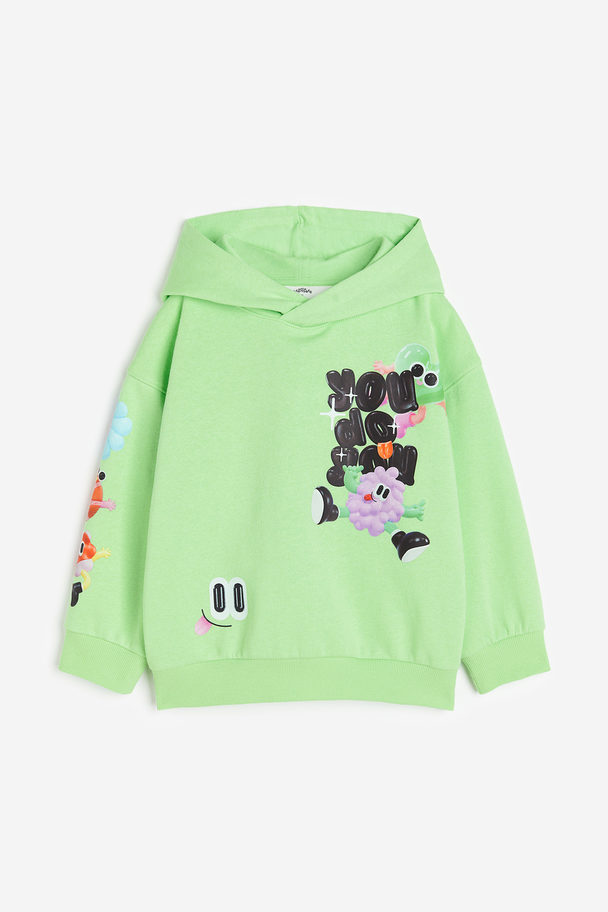 H&M Printed Hoodie Light Green