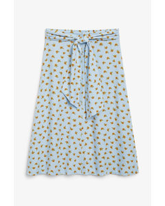 Tie-waist Midi Skirt Sunflower Print