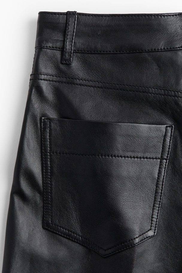 H&M Crease-leg Leather Trousers Black
