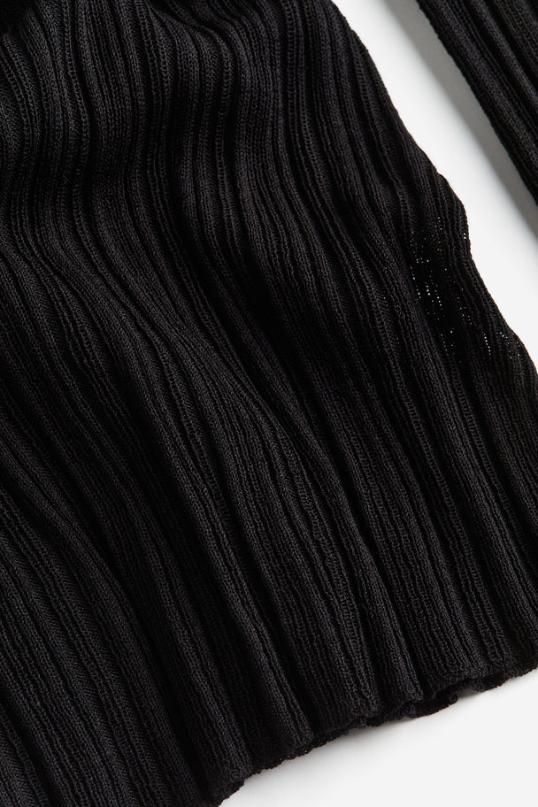 H&M Sheer Rib-knit Turtleneck Top Black