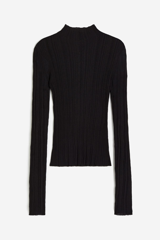 H&M Sheer Rib-knit Turtleneck Top Black