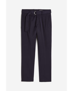 Regular Fit Belted Trousers Navy Blue