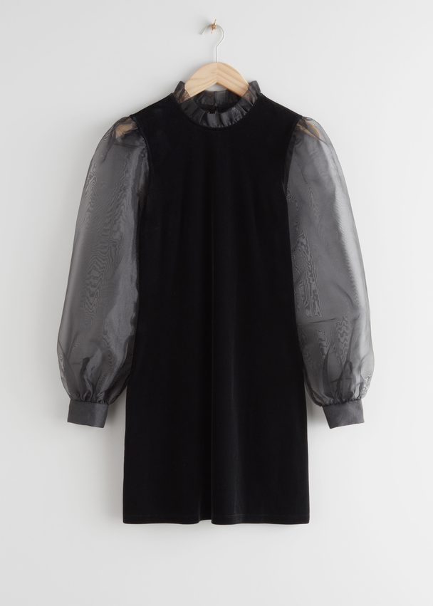 & Other Stories Organza Sleeve Velvet Mini Dress Black