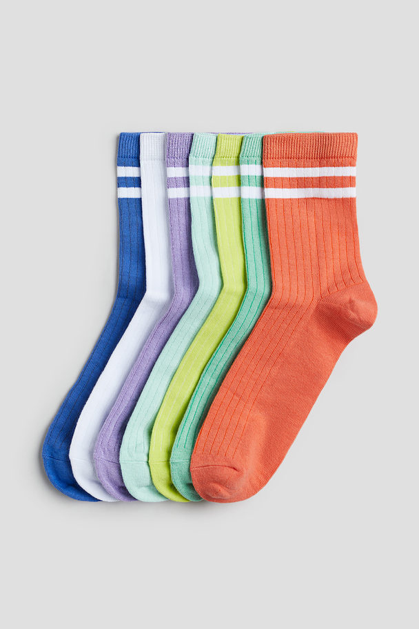 H&M 7-pack Rib-knit Socks Blue/orange