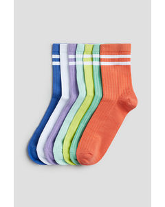 7-pack Rib-knit Socks Blue/orange
