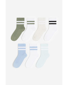 7-pack Rib-knit Socks Khaki Green/blue