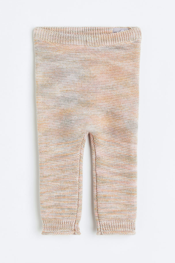 H&M Purl-knit Cotton Leggings Mauve Marl