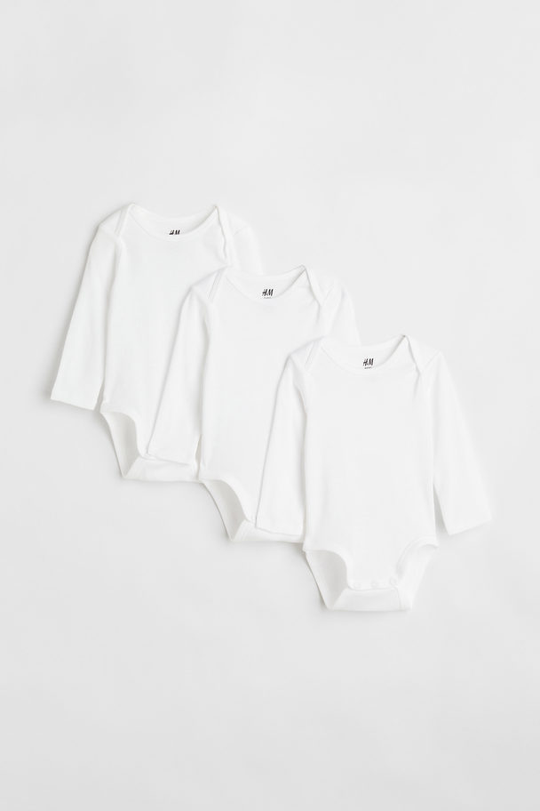 H&M 3-pack Long-sleeved Cotton Bodysuits White