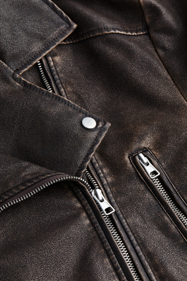 H&M Coated Biker Jacket Dark Brown