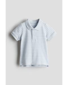 Poloshirt aus Baumwollpikee Mattblau/Weiß gestreift