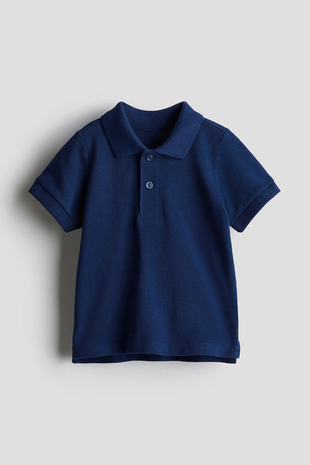 H&M Cotton Piqué Polo Shirt Navy Blue