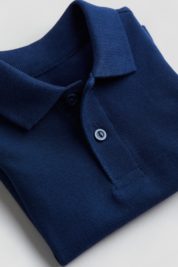 H&M Cotton Piqué Polo Shirt Navy Blue