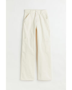 Wide Cargo Trousers Natural White