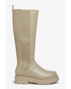 Kniehohe, klobige Chelsea-Boots in Taupe Mittleres Maulwurfsgrau