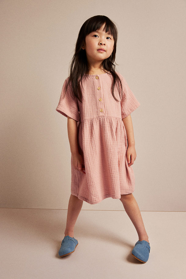 H&M Short-sleeved Dress Light Dusty Pink