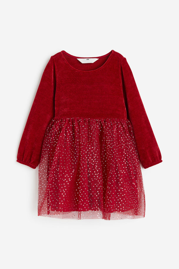 H&M Kleid mit Tüllrock Rot/Glitzernd
