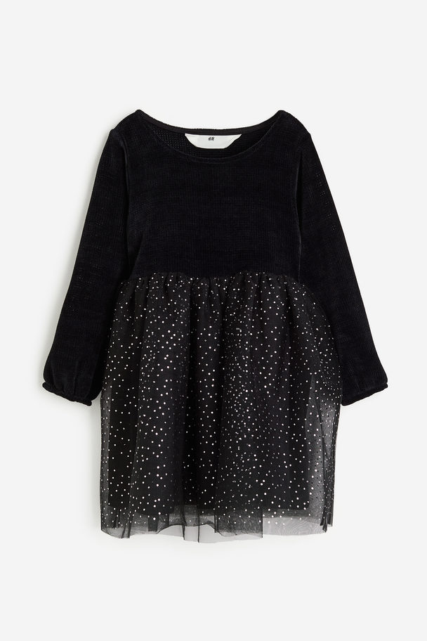 H&M Tulle-skirt Dress Black/silver-coloured