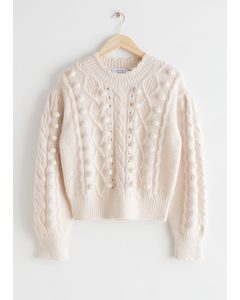 Kabelstrikket Sweater Hvid