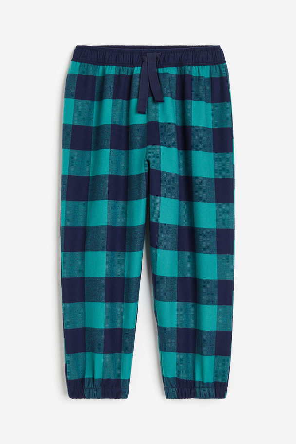 H&M Pyjamahose aus Baumwolle Dunkelblau/Grün kariert