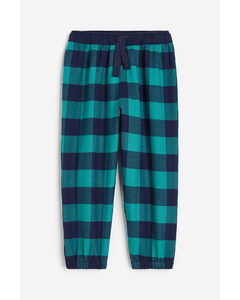 Katoenen Pyjamabroek Donkerblauw/groen Geruit