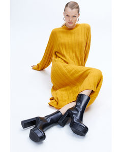 Rib-knit Dress Yellow Ochre