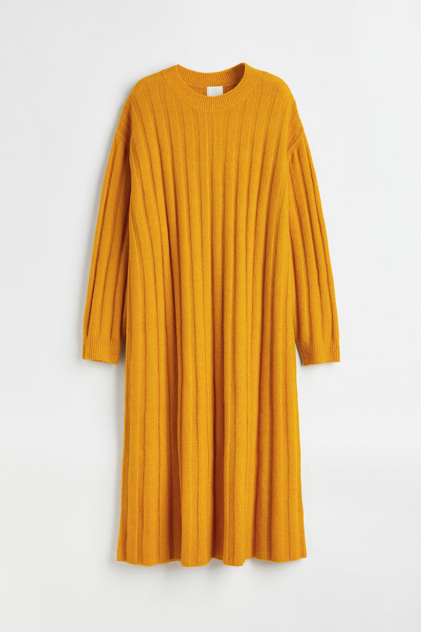 H&M Rib-knit Dress Yellow Ochre