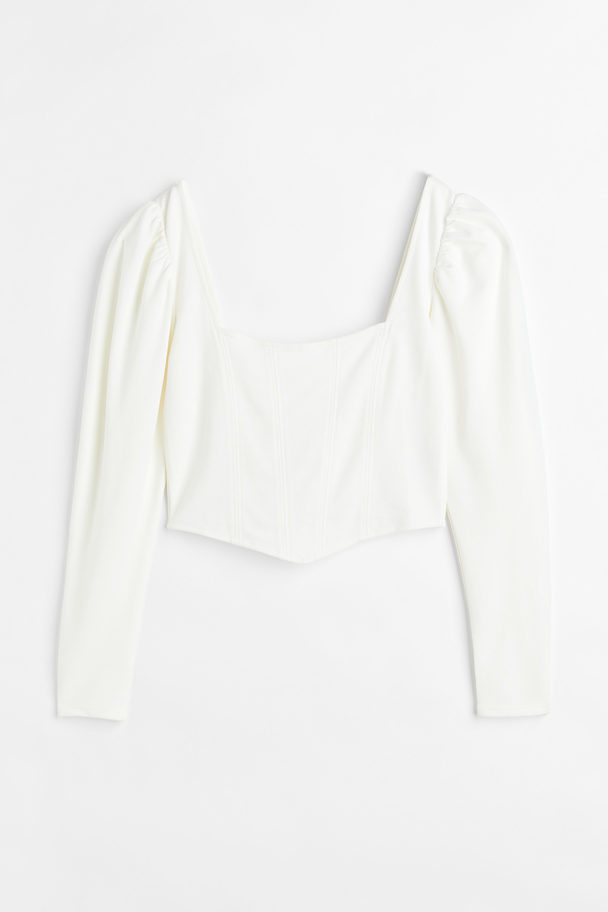 H&M Puff-sleeved Corset Top White