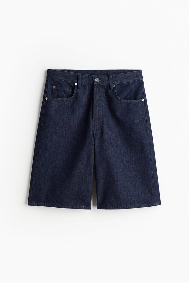 H&M Knielange Denim Short Donker Denimblauw