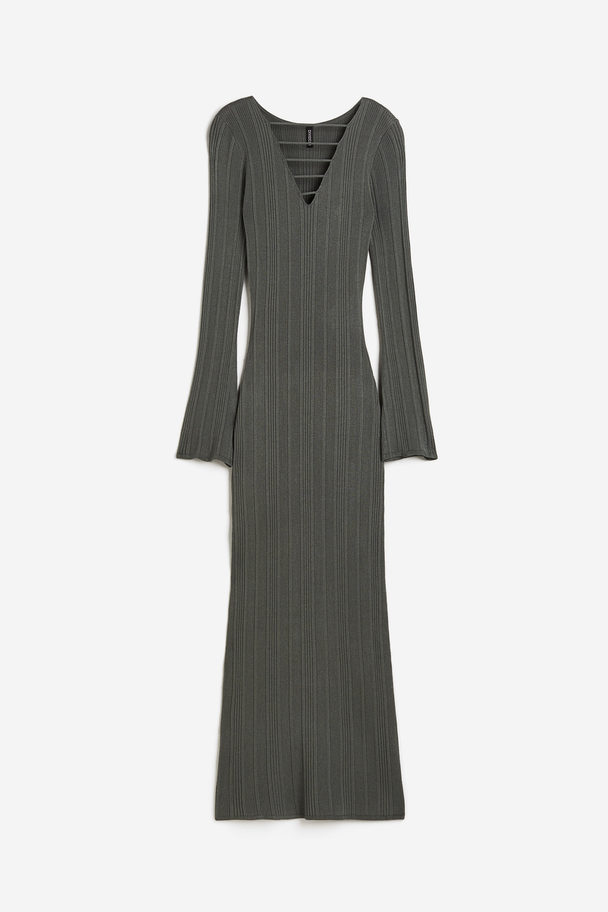 H&M Rippstrickkleid mit Bänderdetails Dunkles Mattgrün